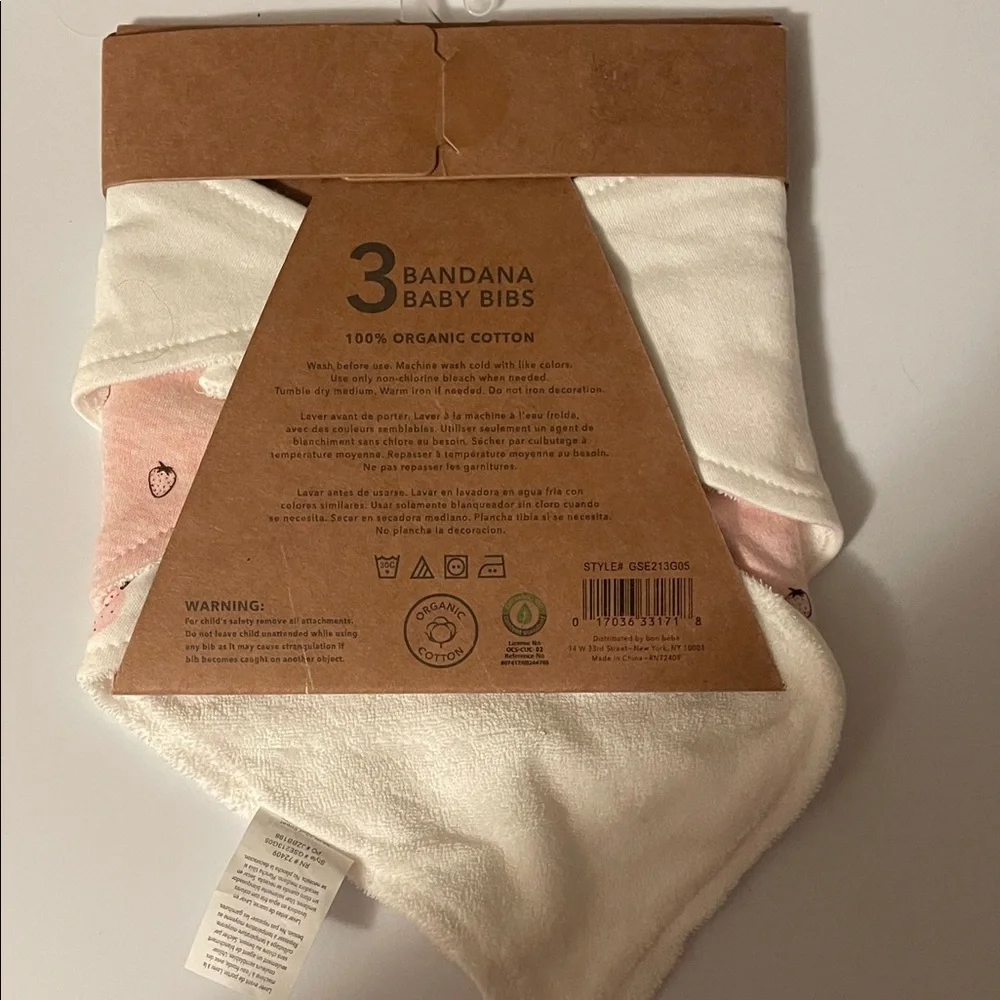 Rabbit & Bear Organic Pink Strawberry Bandana Bibs - 3 Pack